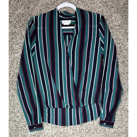 Revolve Lovers + Friends Sz S Parisian It Girl Wrap Blouse Retro Stripe Chic Top - Picture 1 of 8